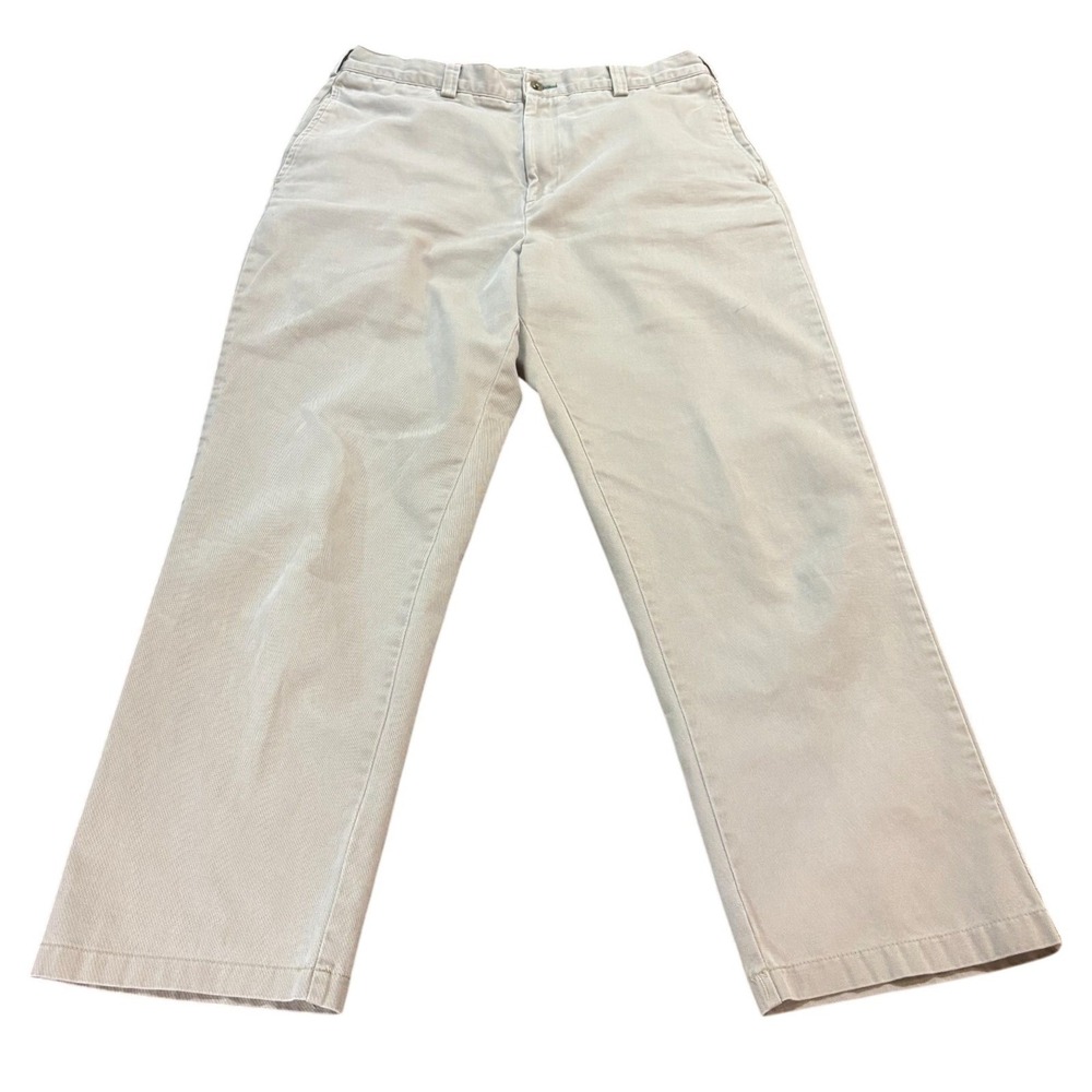 TOMMY HILFIGER Mens Khaki Chino Pants Beige Straight Leg Crest Logo 32x30